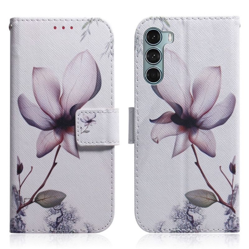 Læder Cover Moto G200 5g Telefon Etui Gammel Lyserød Blomst