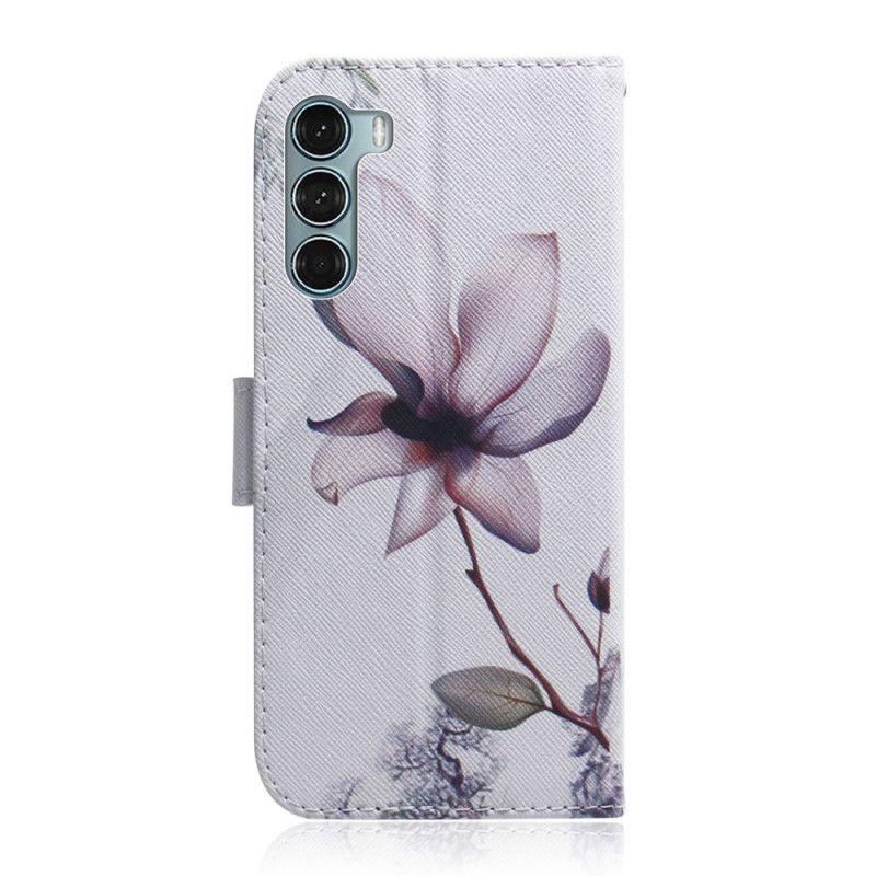 Læder Cover Moto G200 5g Telefon Etui Gammel Lyserød Blomst