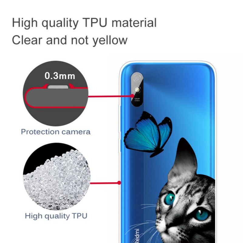 Cover for Xiaomi Redmi 9A Kat Og Sommerfugl