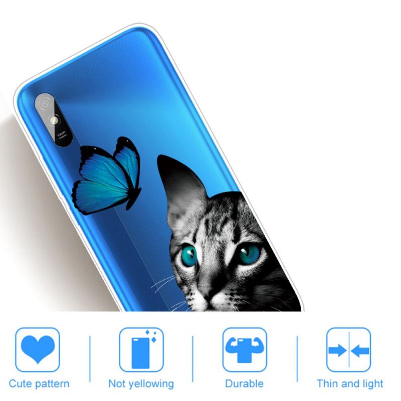 Cover for Xiaomi Redmi 9A Kat Og Sommerfugl