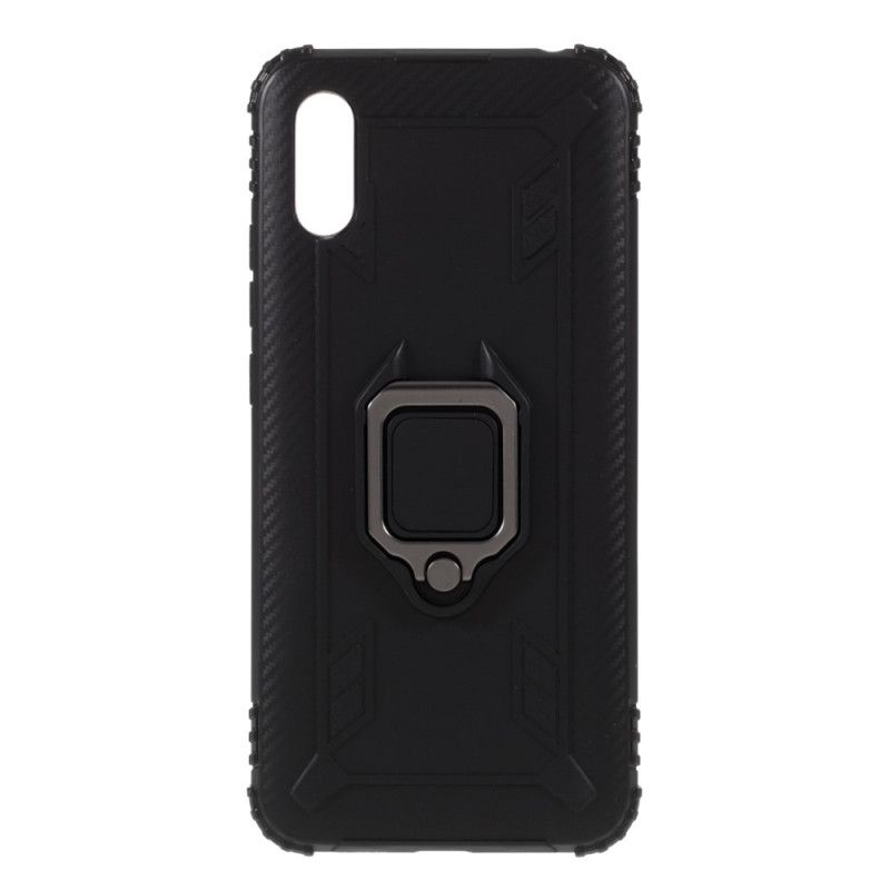 Cover for Xiaomi Redmi 9A Sort Ring I Kulfiberstil