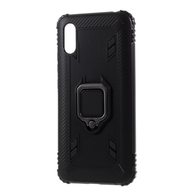 Cover for Xiaomi Redmi 9A Sort Ring I Kulfiberstil