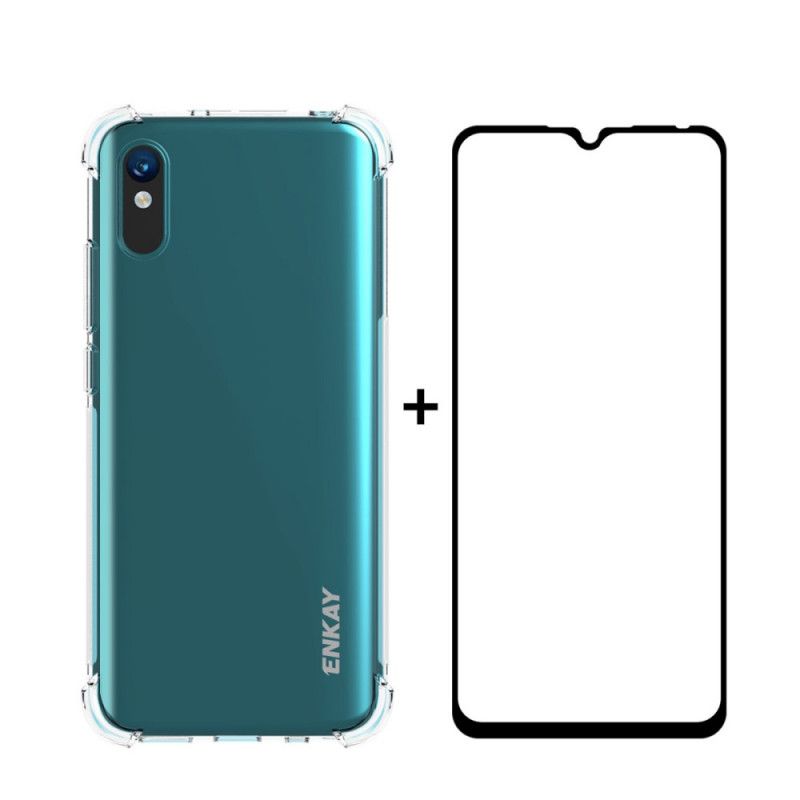 Cover Xiaomi Redmi 9A Enkay Shell Og Hærdet Glas Combo Beskyttelse