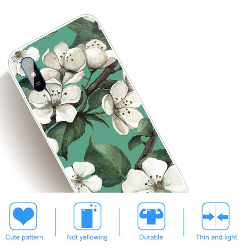 Cover Xiaomi Redmi 9A Malede Hvide Blomster