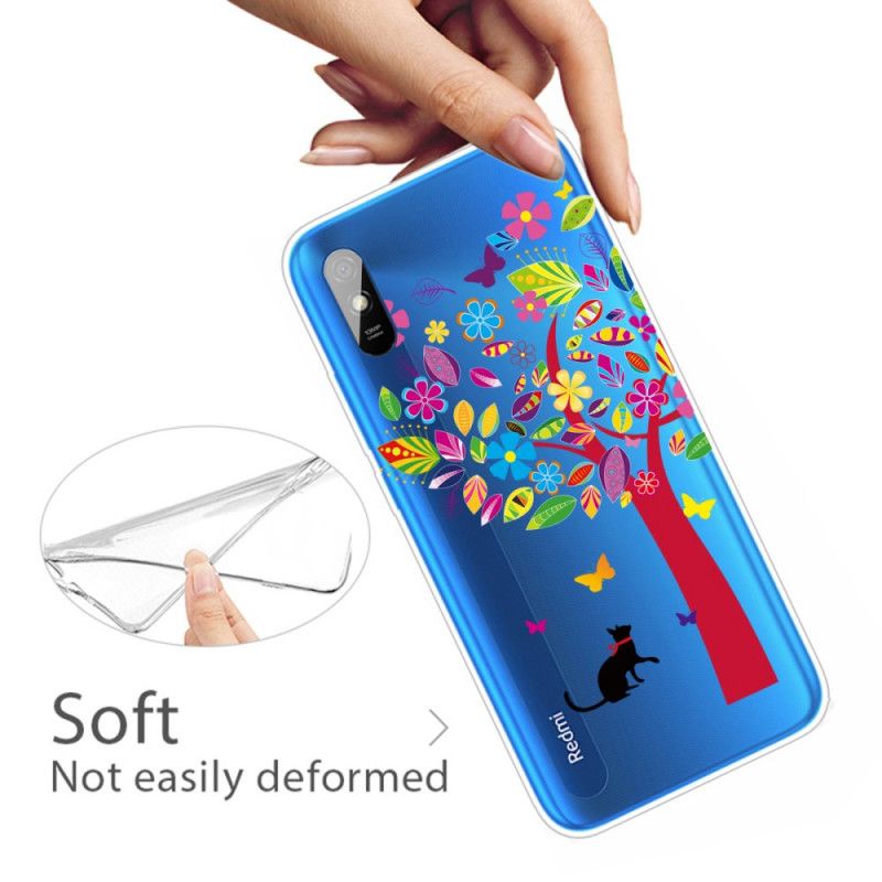 Cover Xiaomi Redmi 9A Mobilcover Kat Under Det Farvede Træ