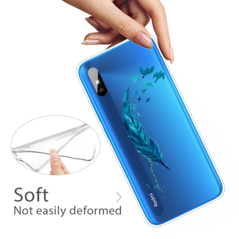 Cover Xiaomi Redmi 9A Mobilcover Smuk Blå Fjer