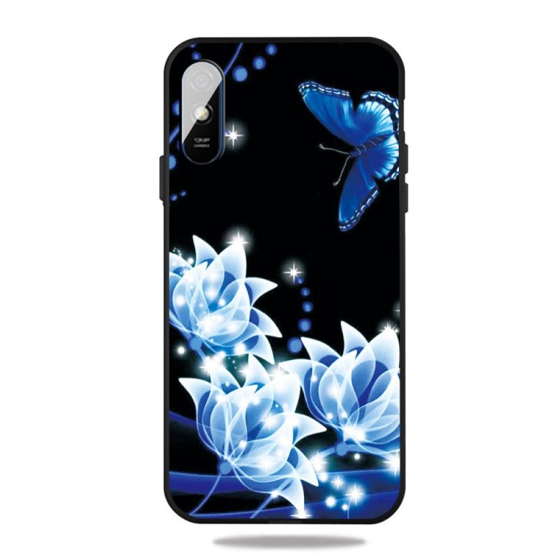 Cover Xiaomi Redmi 9A Sommerfugl Og Blå Blomster