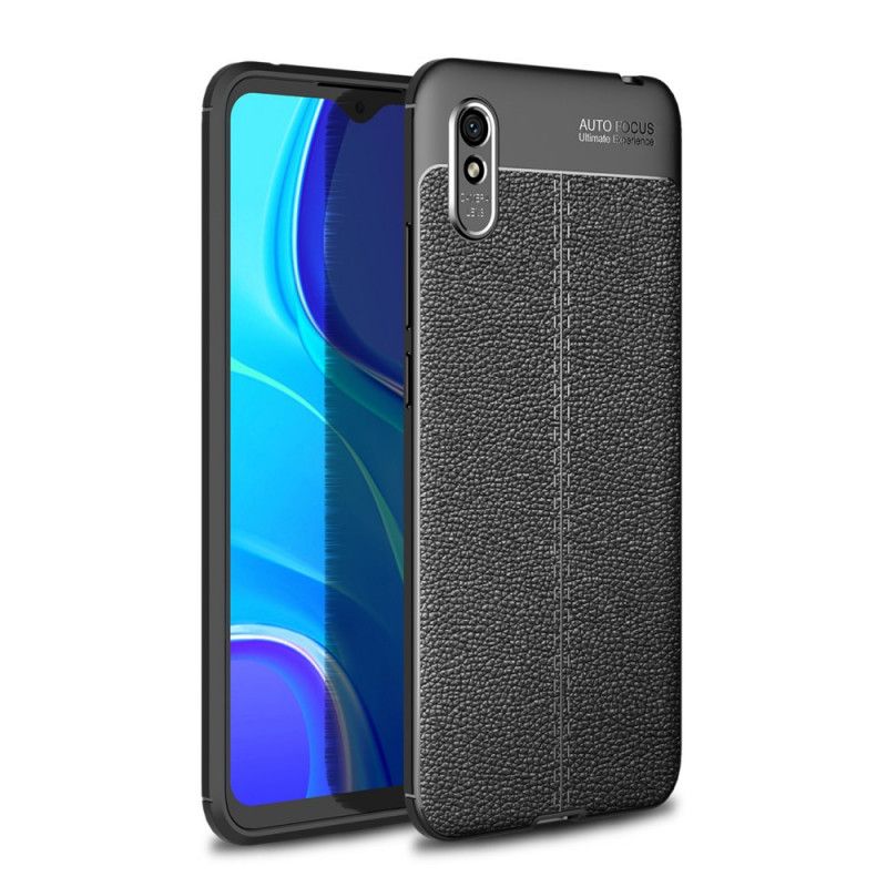 Cover Xiaomi Redmi 9A Sort Dobbelt Line Lychee Læder Effekt