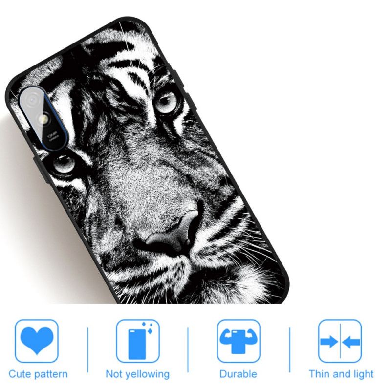 Cover Xiaomi Redmi 9A Sort Og Hvid Tiger Original