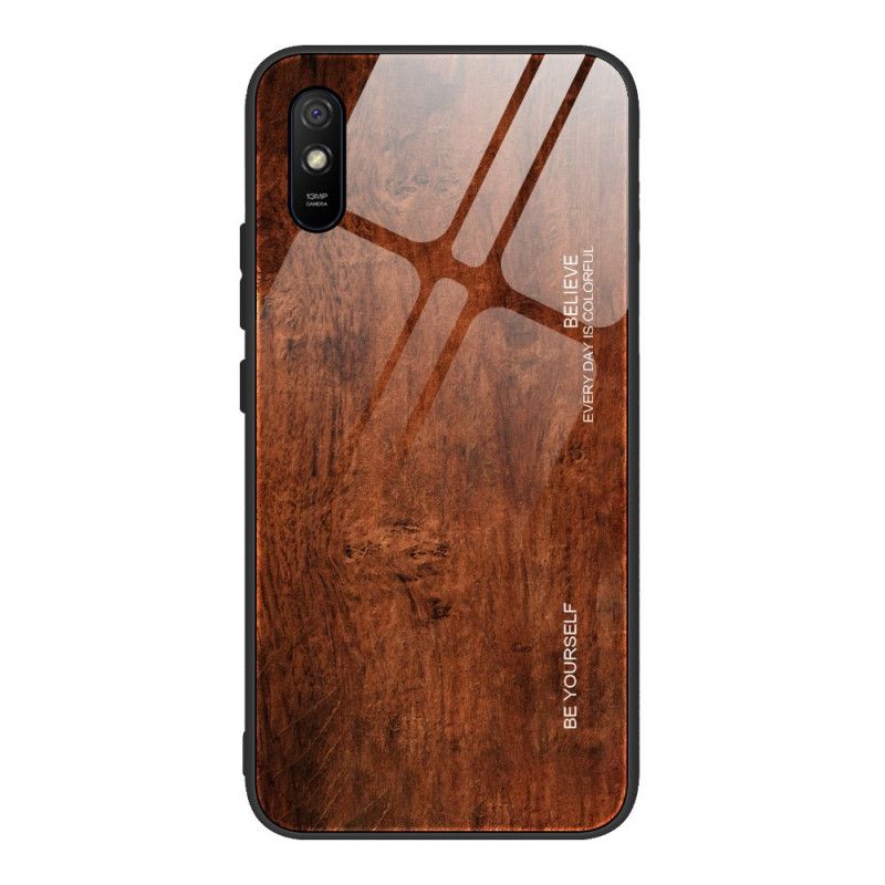 Cover Xiaomi Redmi 9A Sort Trædesign Hærdet Glas