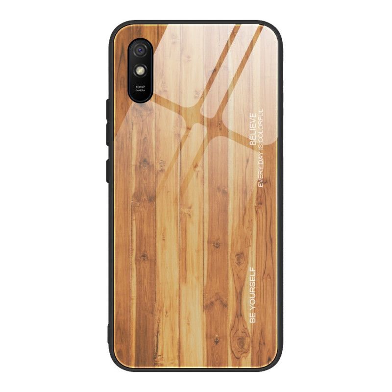 Cover Xiaomi Redmi 9A Sort Trædesign Hærdet Glas