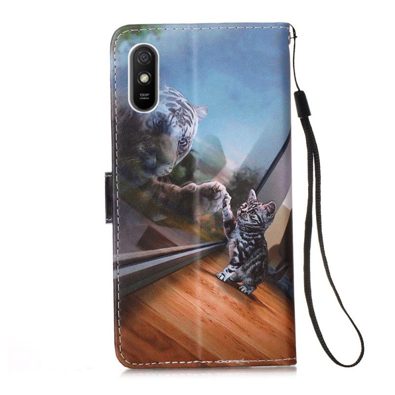 Flip Cover Læder for Xiaomi Redmi 9A Orange Mønstring Af Ternekatten Ernest