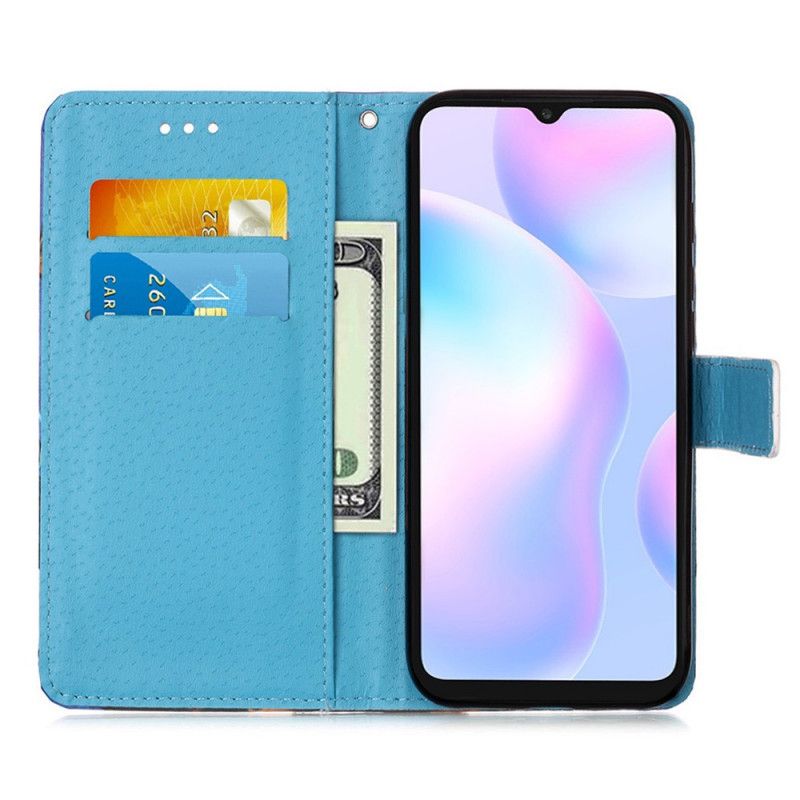 Flip Cover Læder for Xiaomi Redmi 9A Orange Mønstring Af Ternekatten Ernest