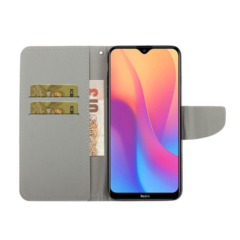 Flip Cover Læder Xiaomi Redmi 9A Farvet Killing Med Rem