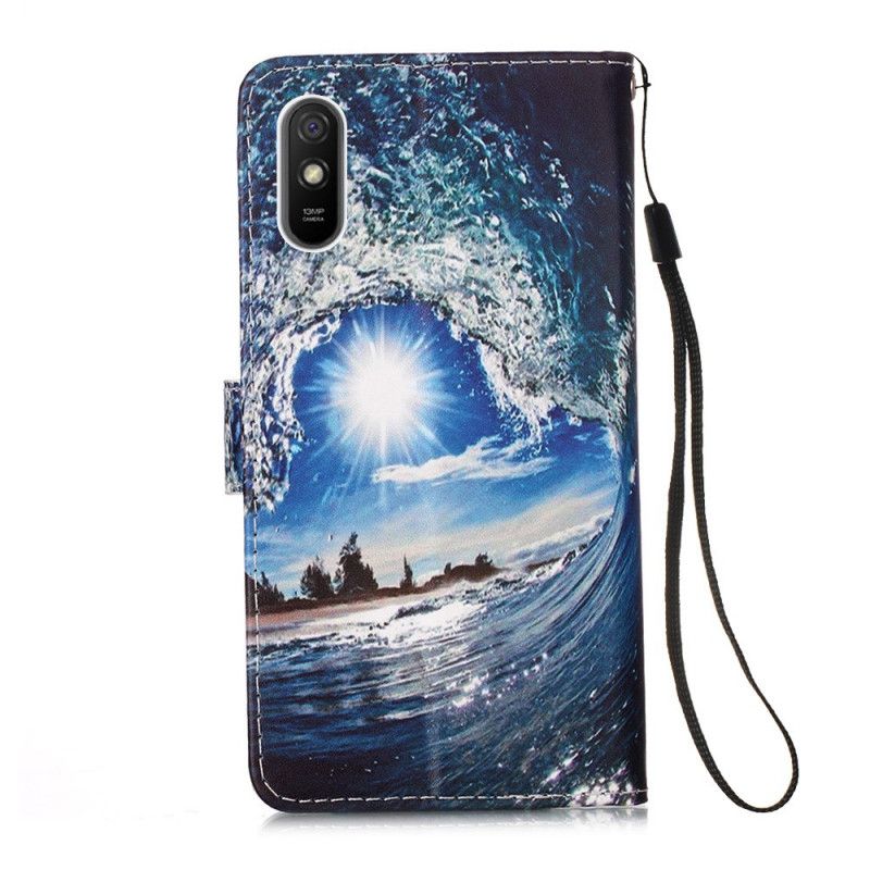 Flip Cover Læder Xiaomi Redmi 9A Landskabsmusik Med Remme