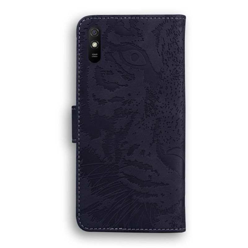 Flip Cover Læder Xiaomi Redmi 9A Sort Tiger Ansigtsprint