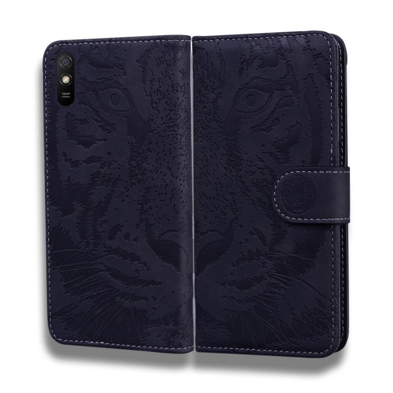 Flip Cover Læder Xiaomi Redmi 9A Sort Tiger Ansigtsprint