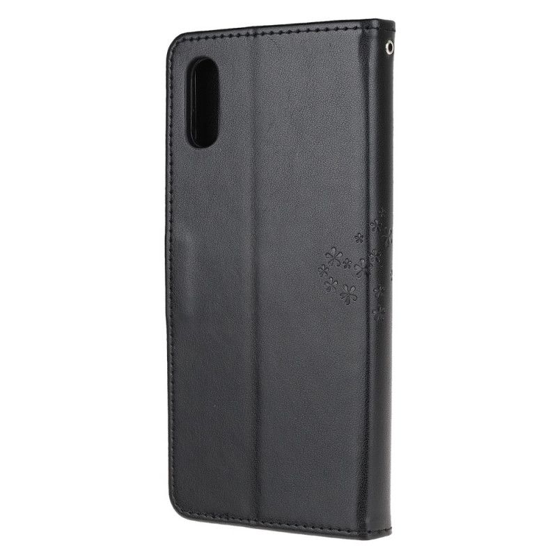 Flip Cover Læder Xiaomi Redmi 9A Sort Træ- Og Rem-Ugler