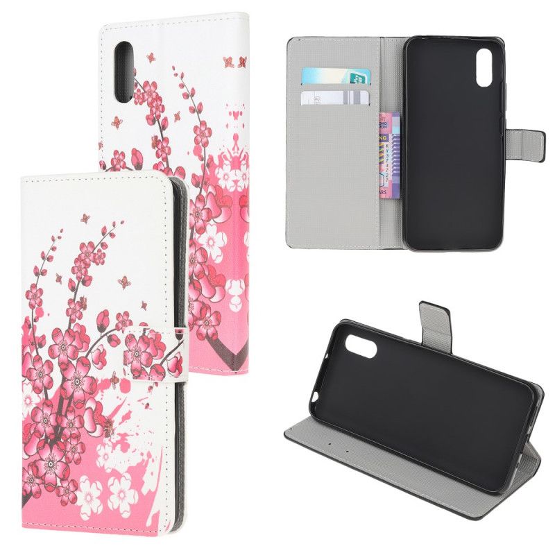 Flip Cover Xiaomi Redmi 9A Magenta Mobilcover Tropiske Blomster