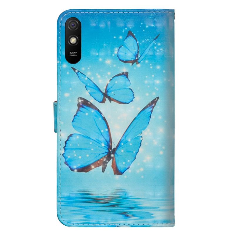 Flip Cover Xiaomi Redmi 9A Mobilcover Flyvende Blå Sommerfugle