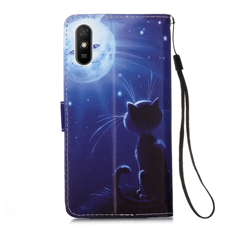 Flip Cover Xiaomi Redmi 9A Mobilcover Måneskinnet Kat Med Rem