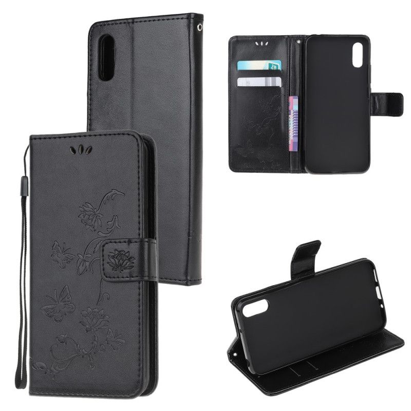 Flip Cover Xiaomi Redmi 9A Sort Mobilcover Sommerfugle Og Blomster I Asien