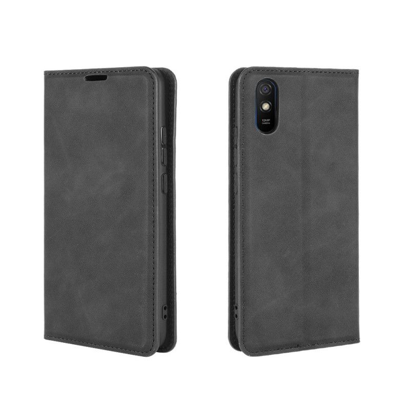 Læder Cover Xiaomi Redmi 9A Sort Blød Lædereffekt