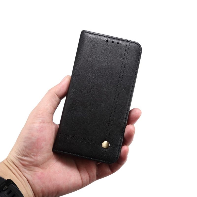 Læder Cover Xiaomi Redmi 9A Sort Mobilcover Syet Lædereffekt