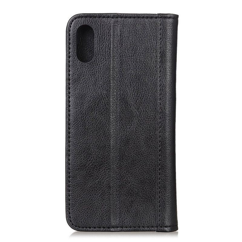 Læder Cover Xiaomi Redmi 9A Sort Split Lychee Læder Version