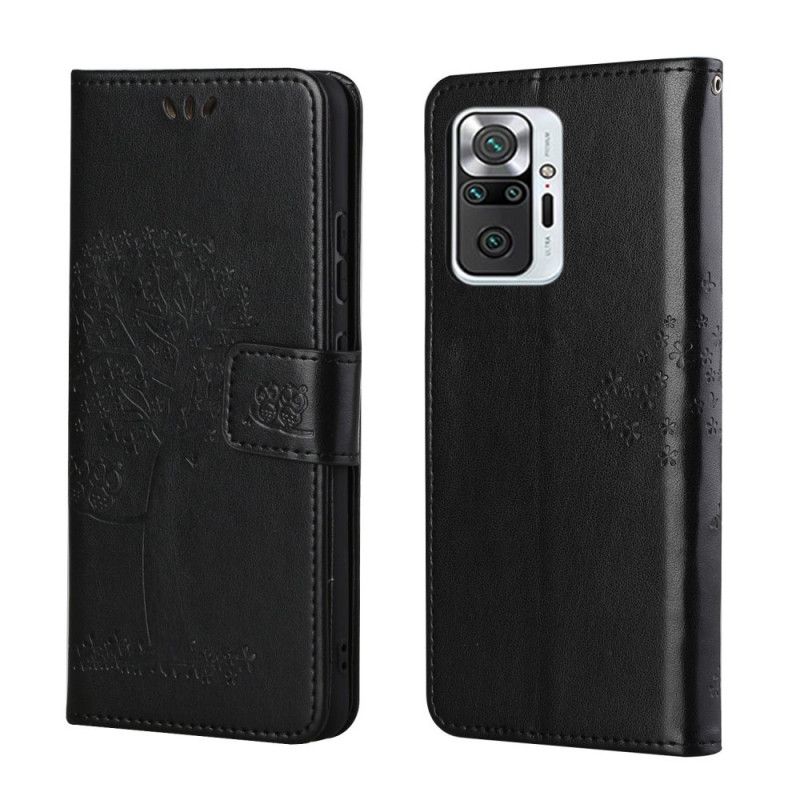 Flip Cover Læder for Xiaomi Redmi Note 10 Pro Sort Ugler Med Træ Og G-Streng