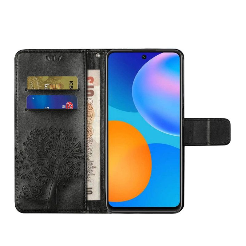 Flip Cover Læder for Xiaomi Redmi Note 10 Pro Sort Ugler Med Træ Og G-Streng