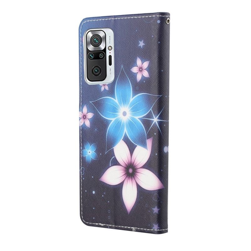 Flip Cover Læder Xiaomi Redmi Note 10 Pro Måneblomster Med Rem Original