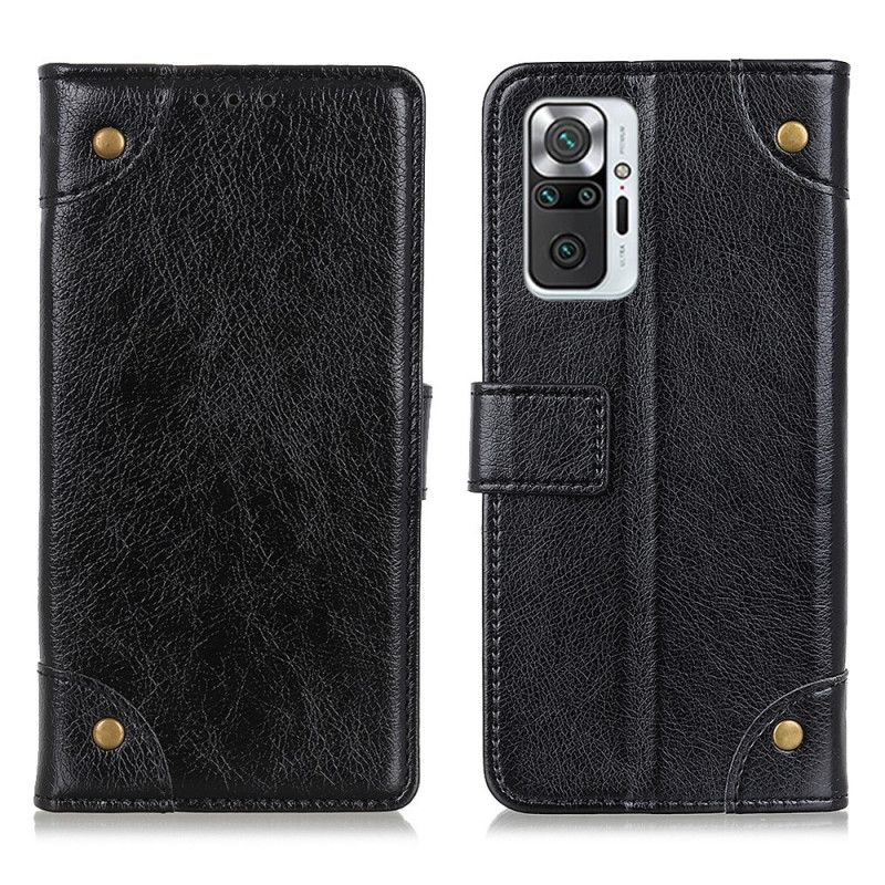 Flip Cover Læder Xiaomi Redmi Note 10 Pro Sort Vintage Nitter Nappalæder Stil