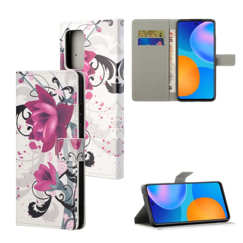 Flip Cover Xiaomi Redmi Note 10 Pro Magenta Tropiske Blomster