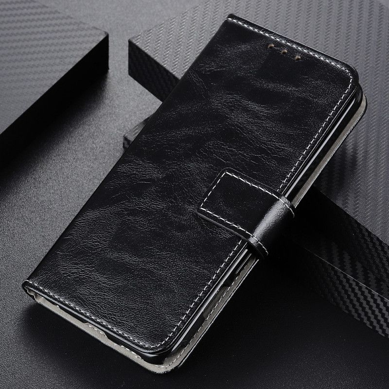 Flip Cover Xiaomi Redmi Note 10 Pro Sort Skinnende Og Synlige Sømme