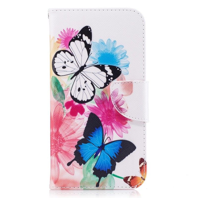 Flip Cover Læder Samsung Galaxy J5 2017 Pink Malede Sommerfugle Og Blomster