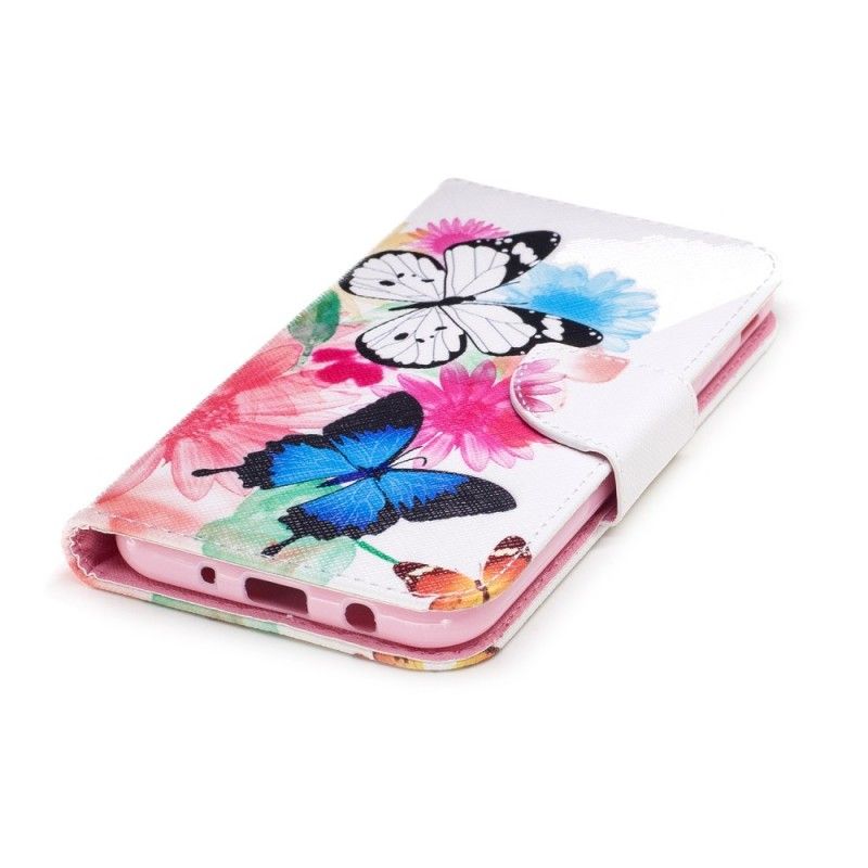 Flip Cover Læder Samsung Galaxy J5 2017 Pink Malede Sommerfugle Og Blomster