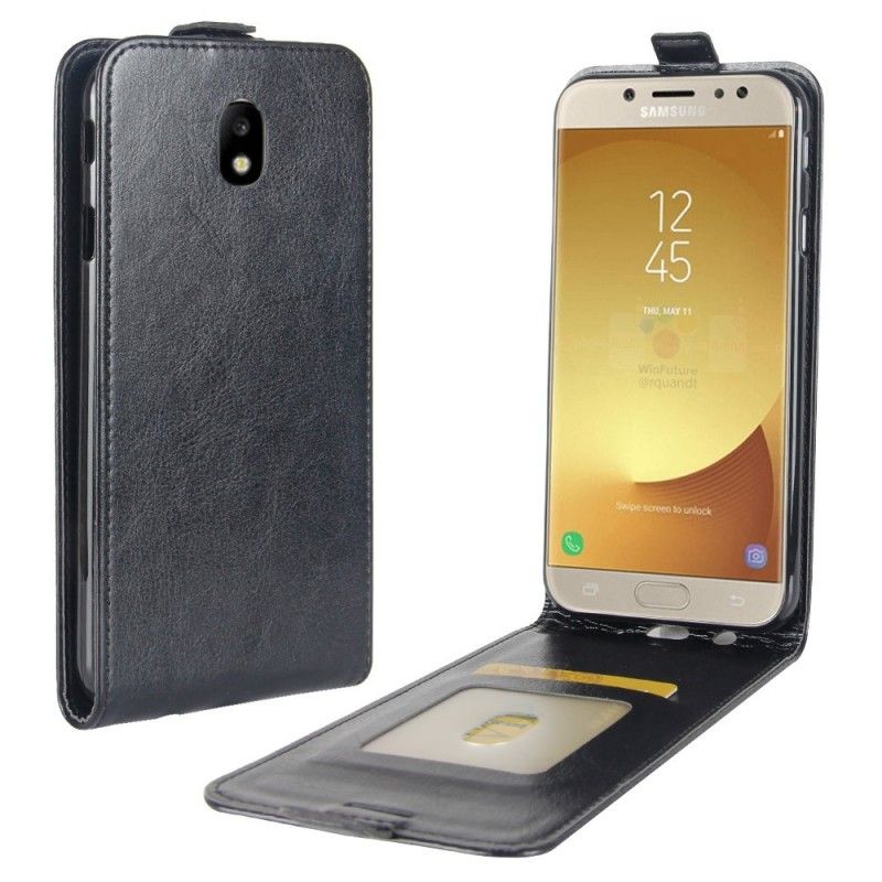 Flip Cover Læder Samsung Galaxy J5 2017 Sort Foldning Af Lædereffekt