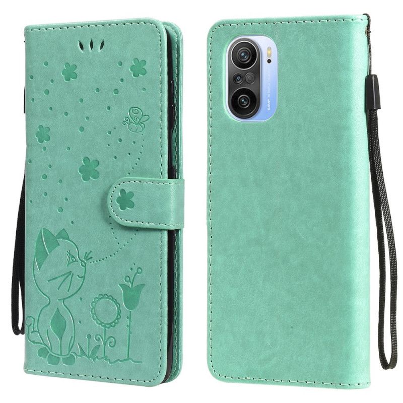 Læder Cover Xiaomi Mi 11i 5g / Poco F3 Telefon Etui Cat And Bee Thong