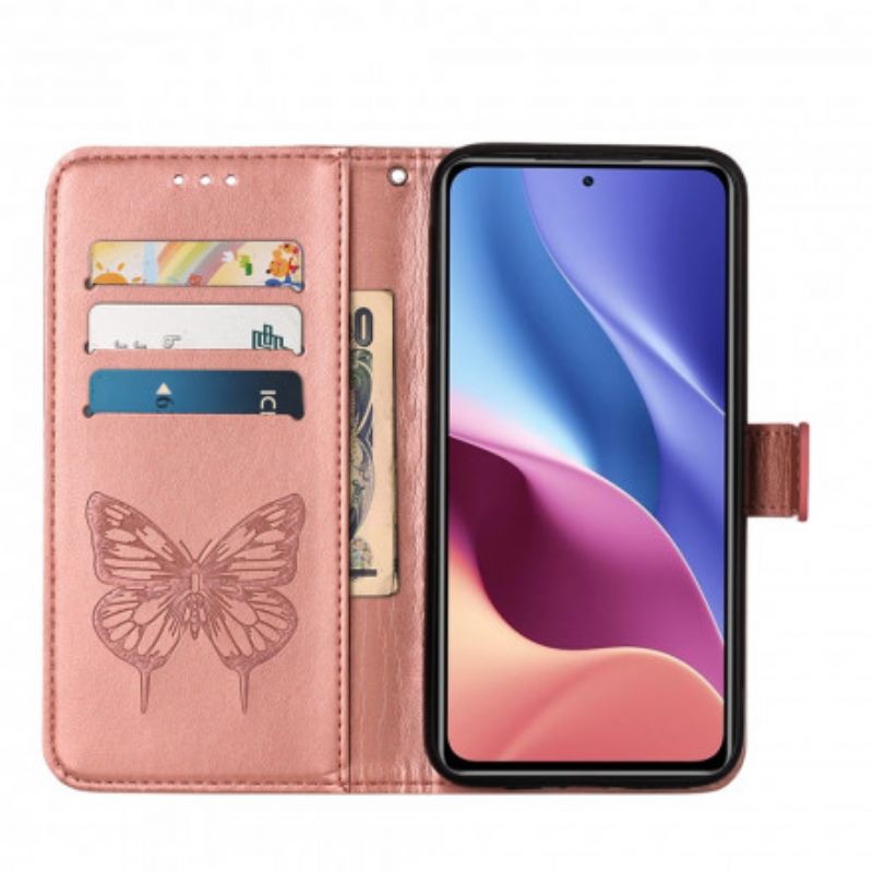 Læder Cover Xiaomi Mi 11i 5g / Poco F3 Telefon Etui Sommerfugledesign Med Snor