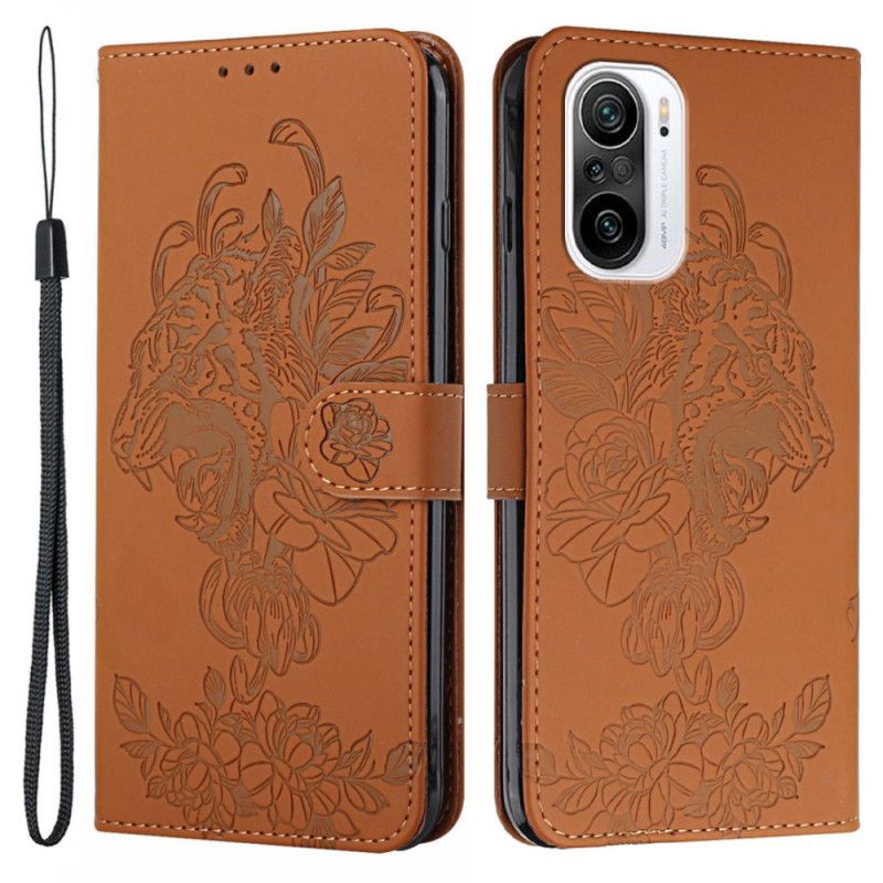 Læder Cover Xiaomi Mi 11i 5g / Poco F3 Telefon Etui Tiger Barokrem