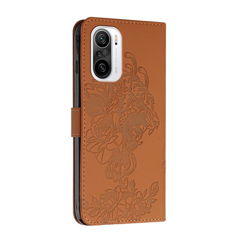 Læder Cover Xiaomi Mi 11i 5g / Poco F3 Telefon Etui Tiger Barokrem