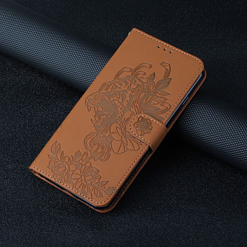 Læder Cover Xiaomi Mi 11i 5g / Poco F3 Telefon Etui Tiger Barokrem