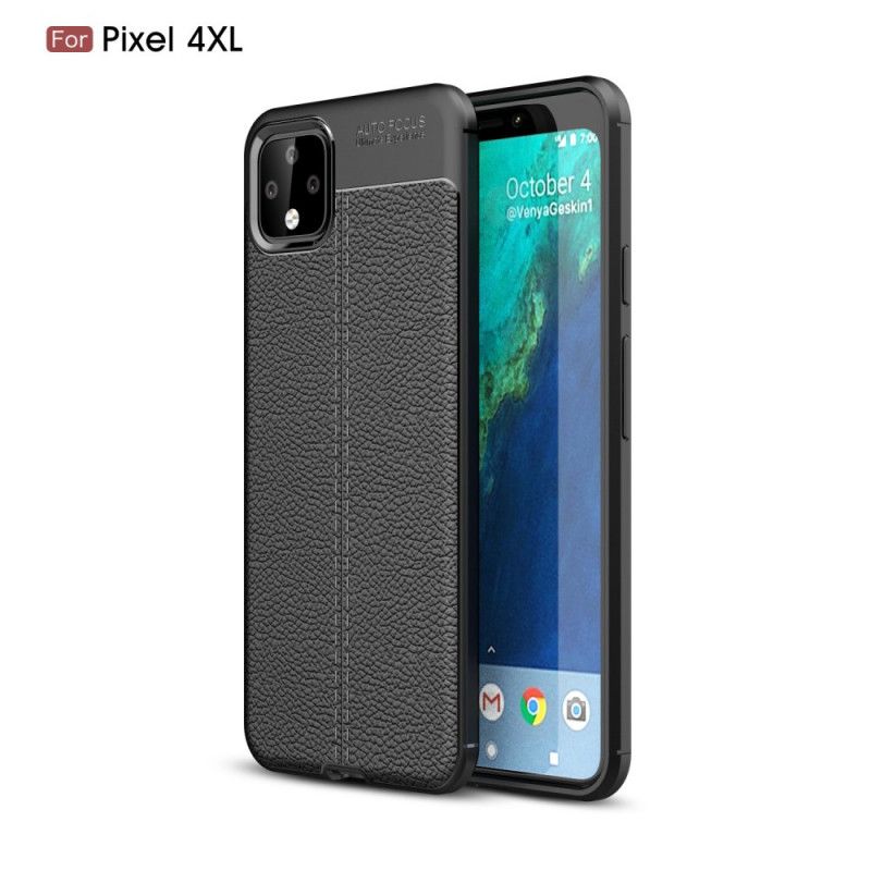 Cover Google Pixel 4 XL Sort Mobilcover Dobbelt Line Lychee Læder Effekt