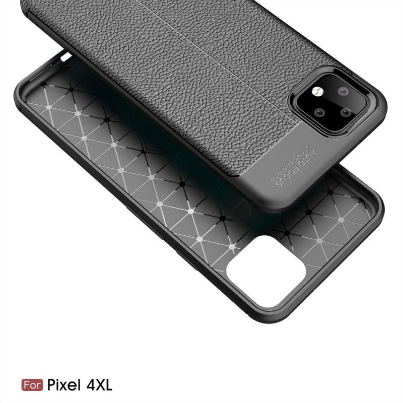 Cover Google Pixel 4 XL Sort Mobilcover Dobbelt Line Lychee Læder Effekt