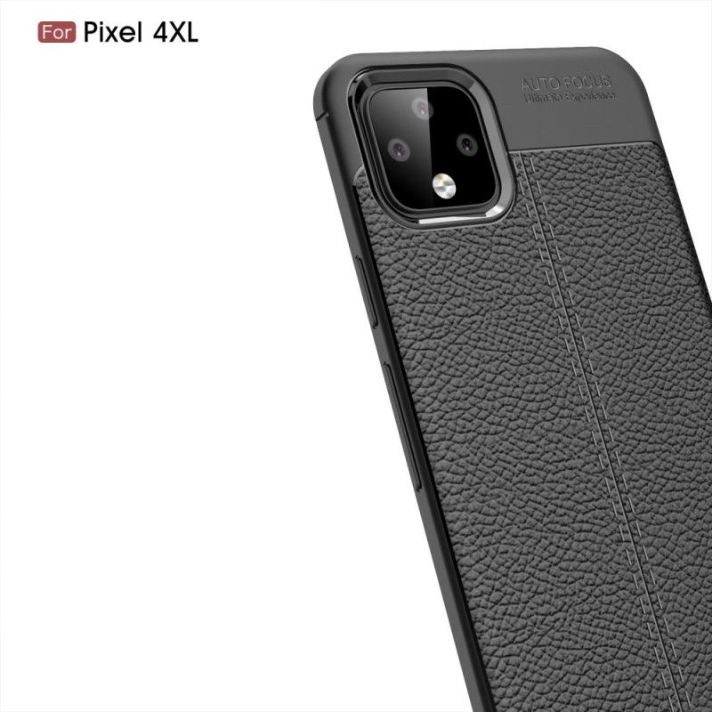 Cover Google Pixel 4 XL Sort Mobilcover Dobbelt Line Lychee Læder Effekt