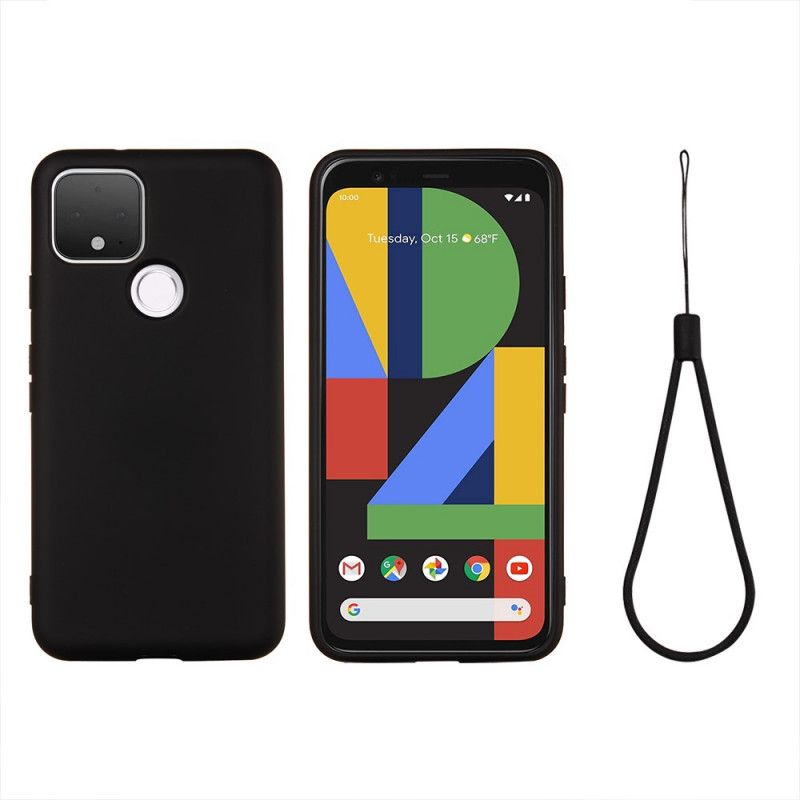 Cover Google Pixel 4A 5G Sort Flydende Silikone Design Med Rem