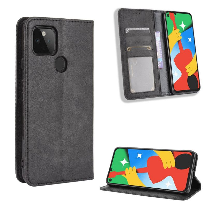 Læder Cover Google Pixel 4A 5G Sort Stiliseret Vintage Lædereffekt