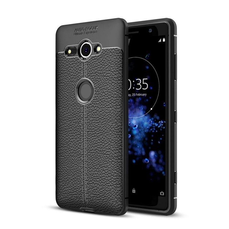 Cover Sony Xperia XZ2 Compact Sort Mobilcover Dobbelt Line Lychee Læder Effekt