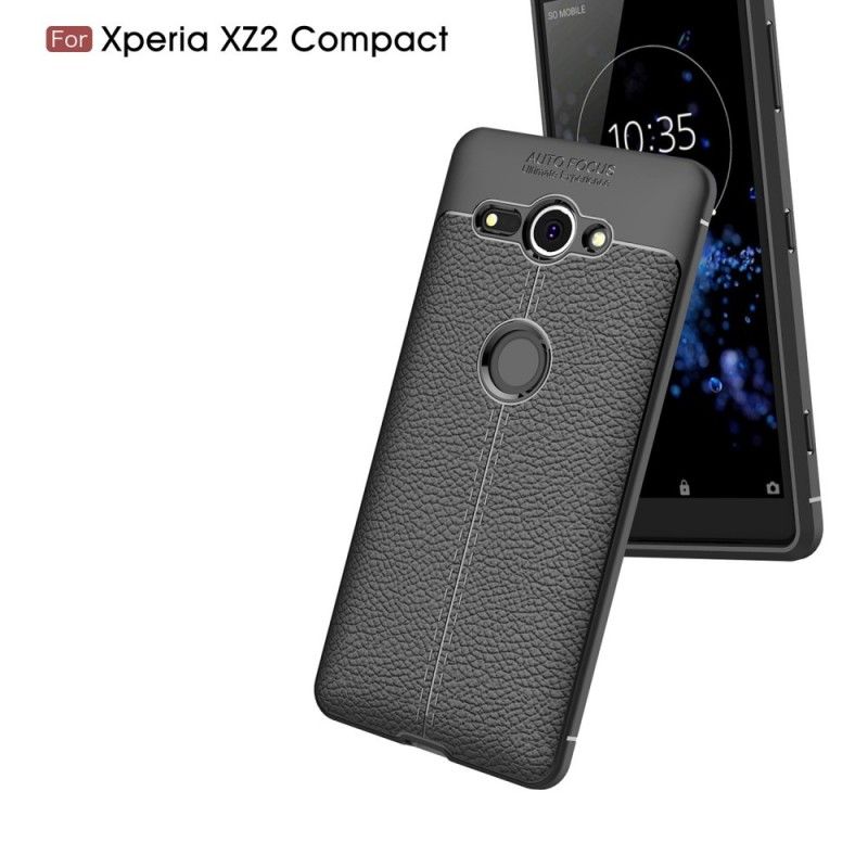 Cover Sony Xperia XZ2 Compact Sort Mobilcover Dobbelt Line Lychee Læder Effekt